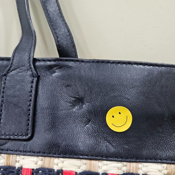 Tory Burch Raffia Woven Straw Leather Tote Bag Multicolor Picnic Beach Casual - Picture 8 of 16